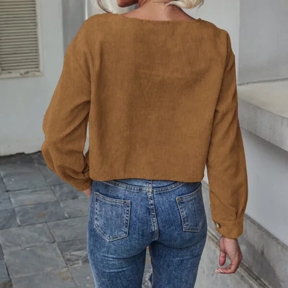 Classic Black Corduroy Cropped Top Minimalist y2k - Picture 13 of 14